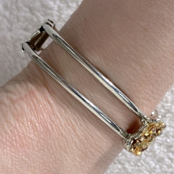 Vintage Floral Gold & Brown Tone Metal Bracelet - Picture 5 of 12